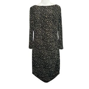 Lauren Ralph Lauren Dress Size 12 Black Tan Cheetah Animal Print Lined Stretchy